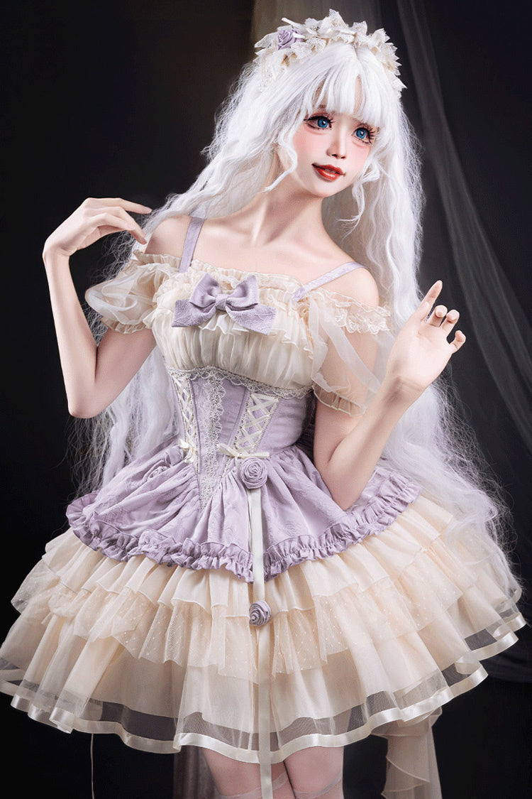 Lolita Jumper Skirt - Purple/ivory Dance Of Time, 2 Colors, Ballet-Inspired Style - main product image