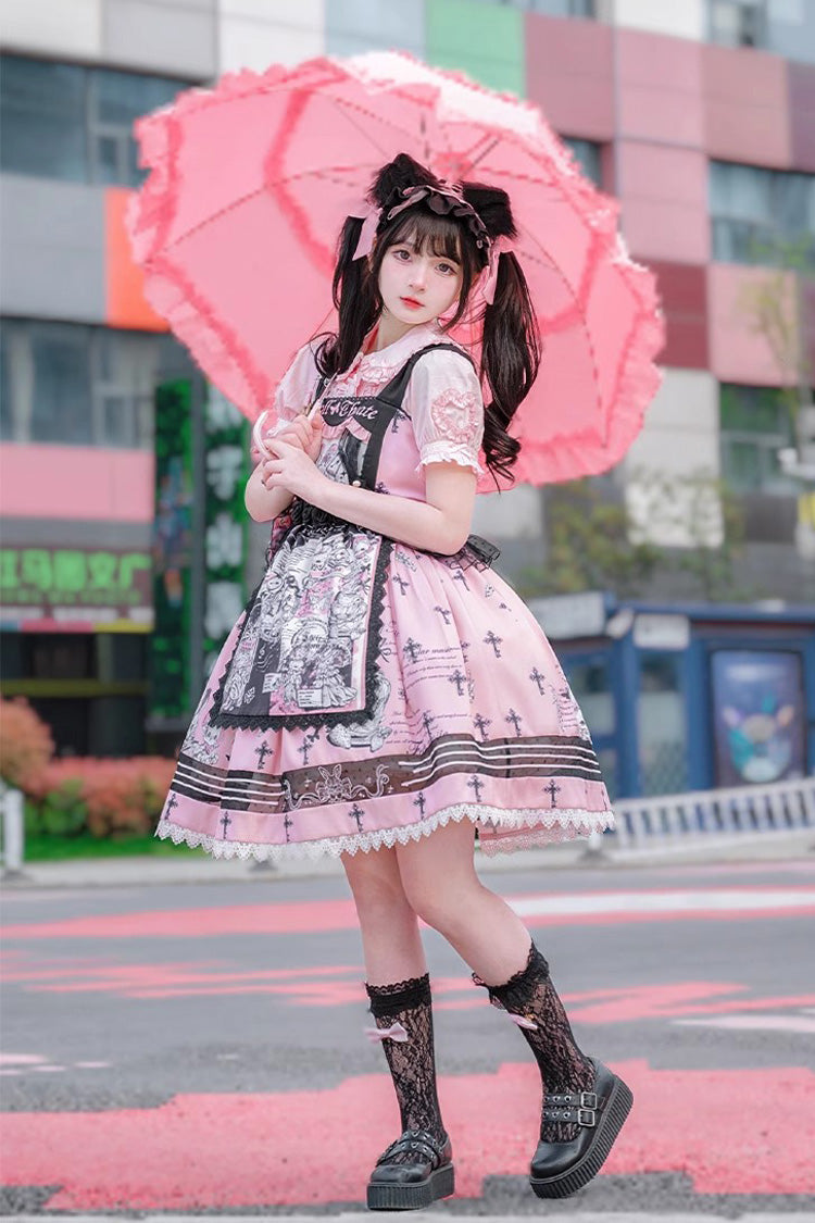 Lolita Jumper Skirt - Rabbit Doll Theater Print, Pink, Printed, Sweet Style - additional product view 2