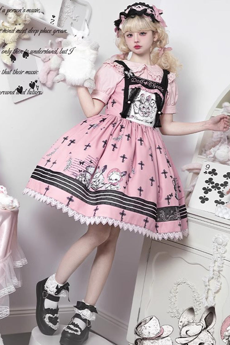Lolita Jumper Skirt - Rabbit Doll Theater Print, Pink, Printed, Sweet Style - additional product view 3