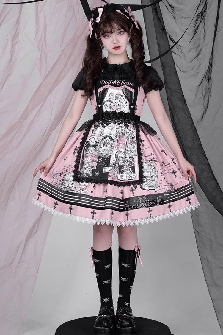 Lolita Jumper Skirt - Rabbit Doll Theater Print, Pink, Printed, Sweet Style - additional product view 7