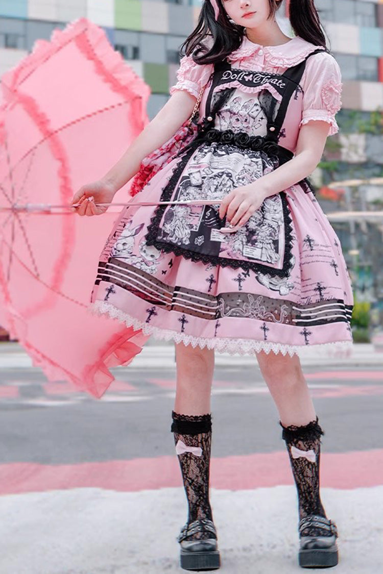 Lolita Jumper Skirt - Rabbit Doll Theater Print, Pink, Printed, Sweet Style - main product image
