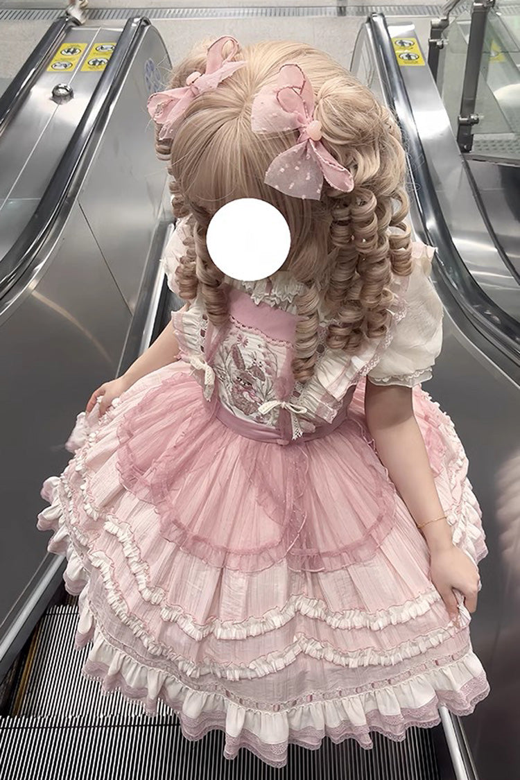 Lolita Jumper Skirt - Rabbit Print, Pink, Bow Detail, Lace Trim, Ruffled - additional product view 7