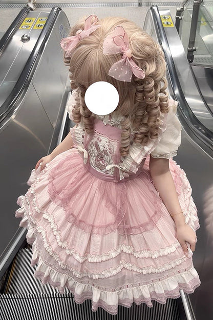 Lolita Jumper Skirt - Rabbit Print, Pink, Bow Detail, Lace Trim, Ruffled - additional product view 7