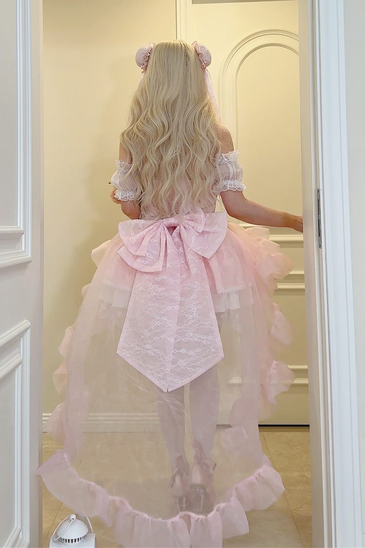Lolita Jumper Skirt - Rain And Flowers, Pink, Halterneck, Sweet Style, Bow Detail - additional product view 3