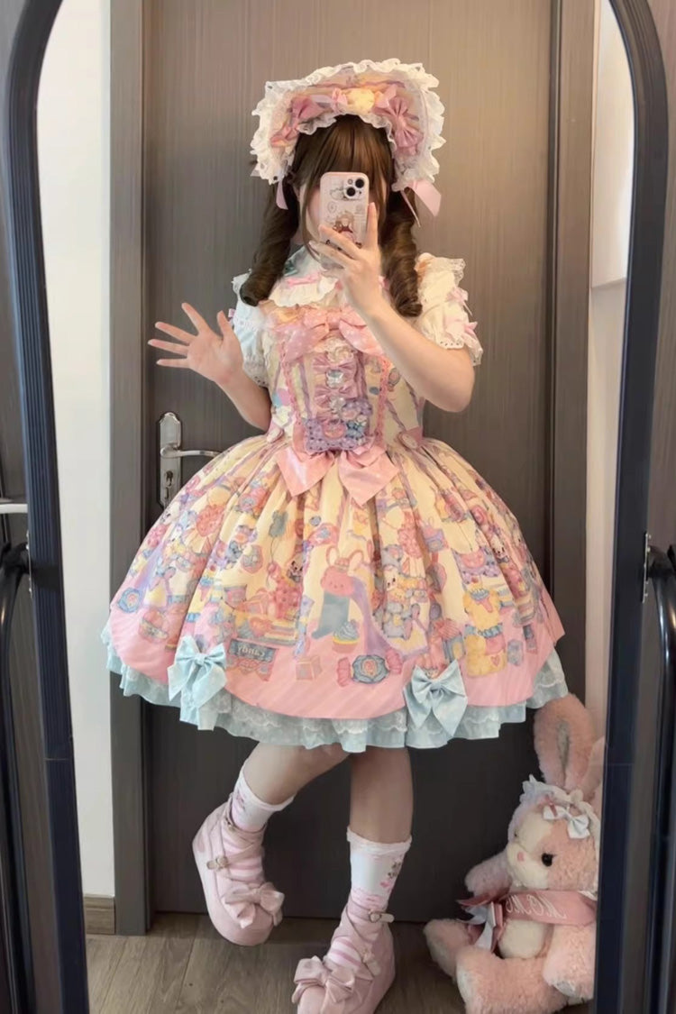 Lolita Jumper Skirt - Rainbow Buffy Bunny, Yellow, Sweet Style, Bow Detail, Ruffled - additional product view 2