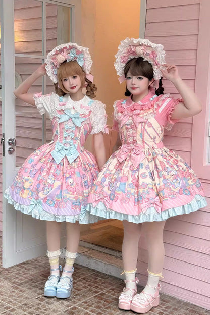 Lolita Jumper Skirt - Rainbow Buffy Bunny, Yellow, Sweet Style, Bow Detail, Ruffled - additional product view 4