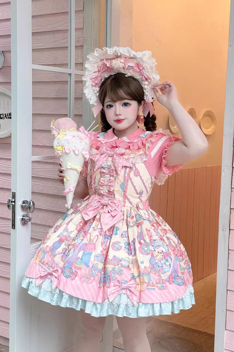 Lolita Jumper Skirt - Rainbow Buffy Bunny, Yellow, Sweet Style, Bow Detail, Ruffled - main product image