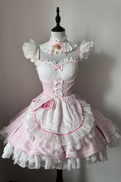 Lolita Jumper Skirt - Ram Rem, Pink, Sweet Style, Bow Detail, Ruffled - main product image