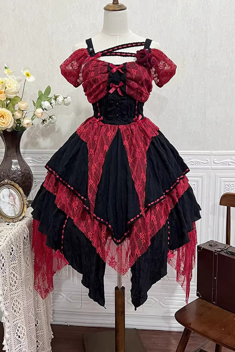 Lolita Jumper Skirt - Red/black, 2 Colors, High Waist, Printed, Gothic Style - additional product view 3
