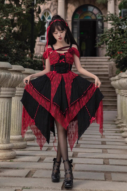 Lolita Jumper Skirt - Red/black, 2 Colors, High Waist, Printed, Gothic Style - additional product view 4