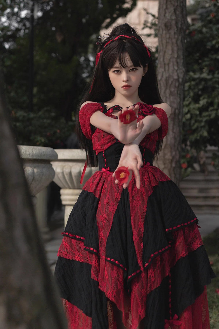 Lolita Jumper Skirt - Red/black, 2 Colors, High Waist, Printed, Gothic Style - additional product view 5
