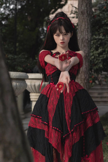 Lolita Jumper Skirt - Red/black, 2 Colors, High Waist, Printed, Gothic Style - additional product view 5