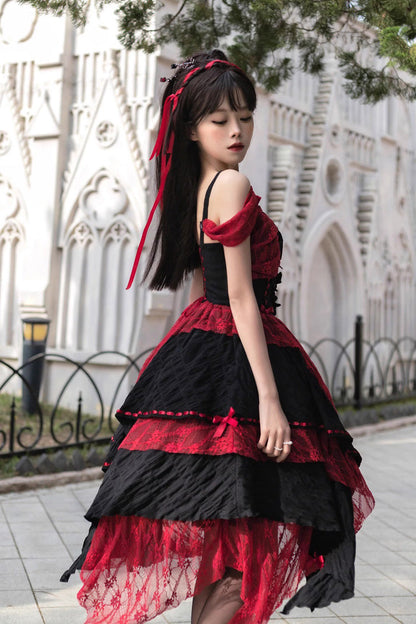 Lolita Jumper Skirt - Red/black, 2 Colors, High Waist, Printed, Gothic Style - additional product view 6