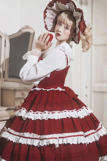 Lolita Jumper Skirt - Red/white, 2 Colors, Sweet Style, Bow Detail - additional product view 2