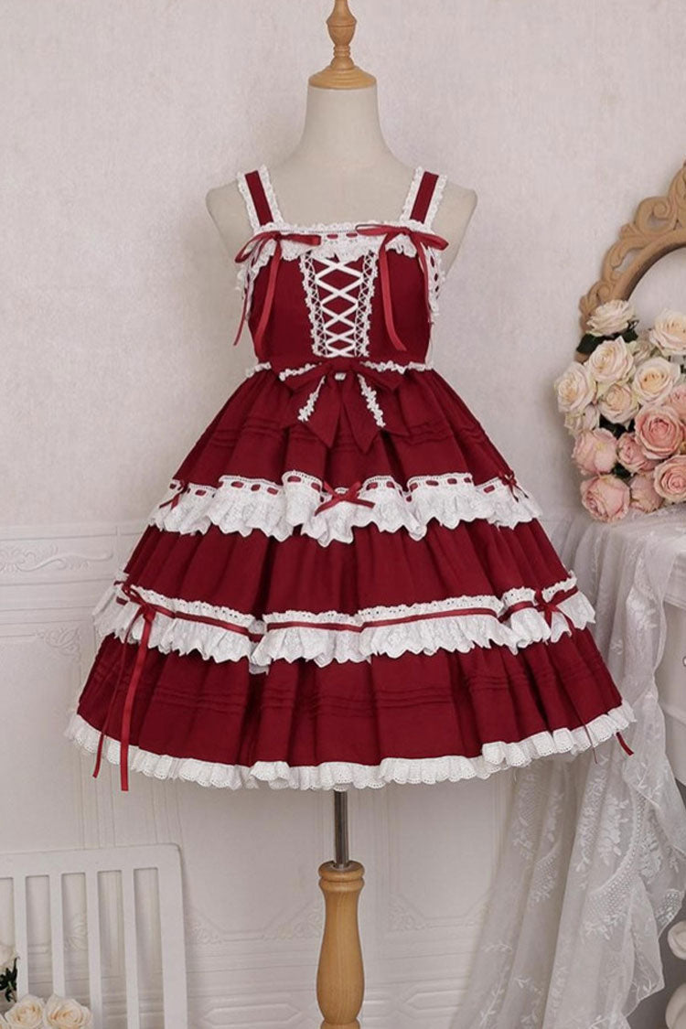 Lolita Jumper Skirt - Red/white, 2 Colors, Sweet Style, Bow Detail - additional product view 3