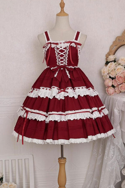 Lolita Jumper Skirt - Red/white, 2 Colors, Sweet Style, Bow Detail - additional product view 3