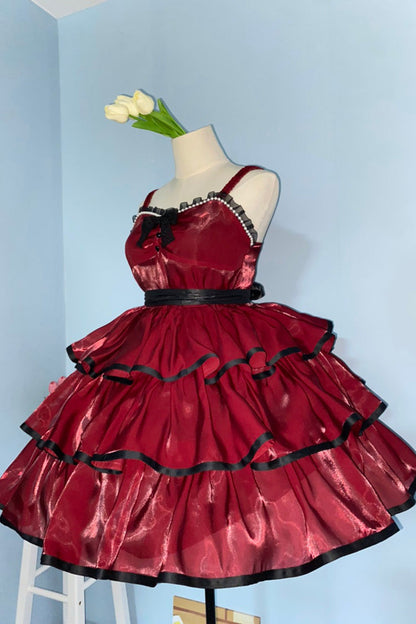 Lolita Jumper Skirt - Rose Contrast Color Large Swing, 3 Colors, Layered, Gothic Style - additional product view 4
