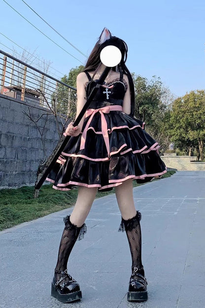 Lolita Jumper Skirt - Rose Contrast Color Large Swing, 3 Colors, Layered, Gothic Style - additional product view 6