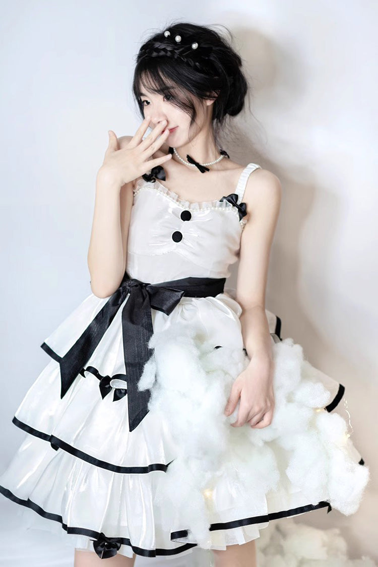 Lolita Jumper Skirt - Rose Contrast Color Large Swing, 3 Colors, Layered, Gothic Style - S White / M White / L White option