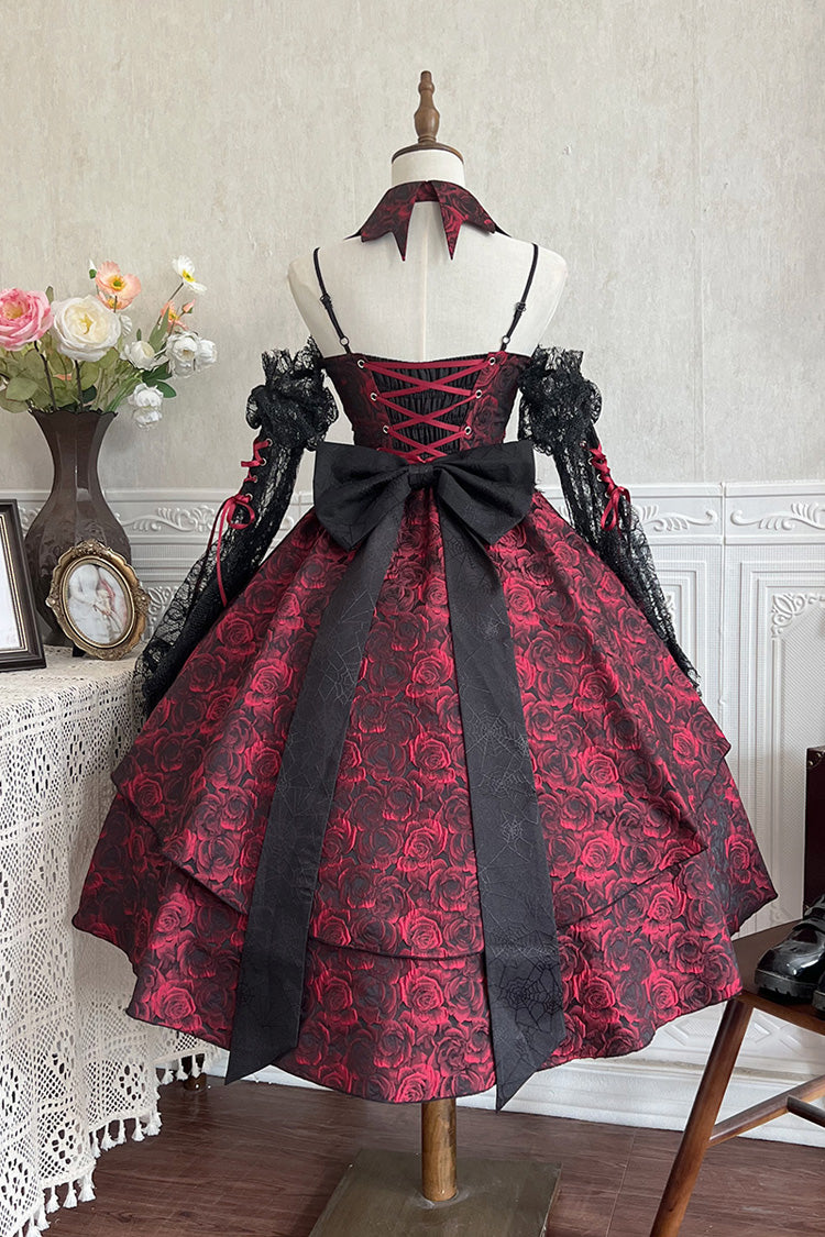 Lolita Jumper Skirt - Rose Dish, Red, Gothic Style, Bow Detail, Lace Trim - additional product view 10