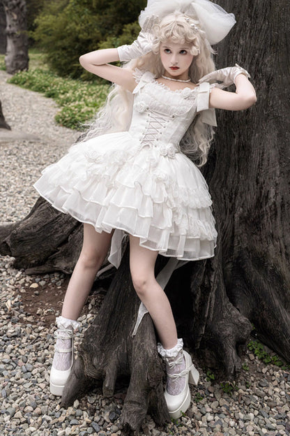 Lolita Jumper Skirt - Rose Multi-layer, White, Gothic Style - Kawaii Layering Dress - additional product view 2