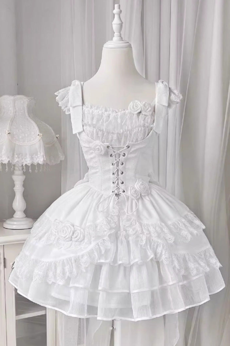 Lolita Jumper Skirt - Rose Multi-layer, White, Gothic Style - Kawaii Layering Dress - additional product view 3