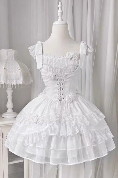 Lolita Jumper Skirt - Rose Multi-layer, White, Gothic Style - Kawaii Layering Dress - additional product view 3