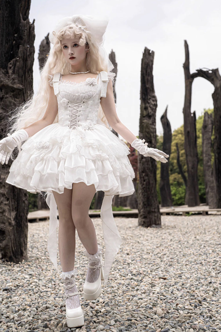 Lolita Jumper Skirt - Rose Multi-layer, White, Gothic Style - Kawaii Layering Dress - additional product view 7