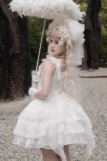 Lolita Jumper Skirt - Rose Multi-layer, White, Gothic Style - Kawaii Layering Dress - additional product view 9