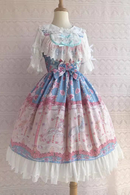 Lolita Jumper Skirt - Rose Trojan Print, 3 Colors, Printed, Sweet Style, Bow Detail - additional product view 3