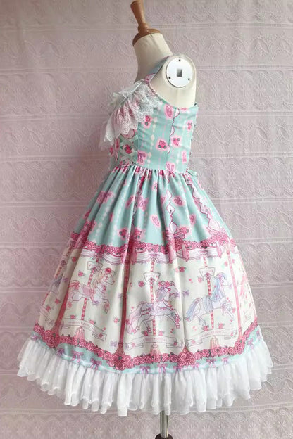 Lolita Jumper Skirt - Rose Trojan Print, 3 Colors, Printed, Sweet Style, Bow Detail - additional product view 5