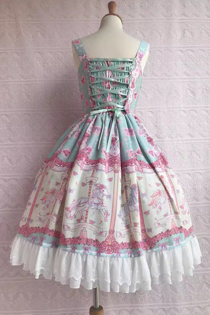 Lolita Jumper Skirt - Rose Trojan Print, 3 Colors, Printed, Sweet Style, Bow Detail - additional product view 7