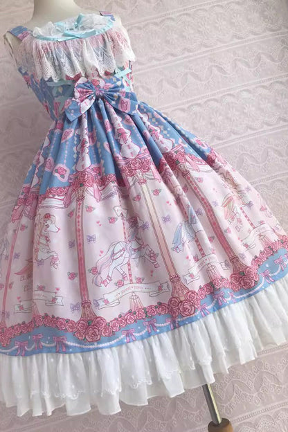 Lolita Jumper Skirt - Rose Trojan Print, 3 Colors, Printed, Sweet Style, Bow Detail - additional product view 9