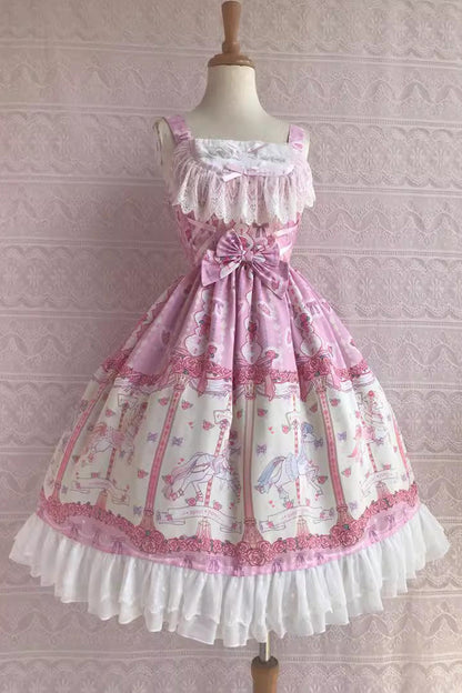 Lolita Jumper Skirt - Rose Trojan Print, 3 Colors, Printed, Sweet Style, Bow Detail - main product image