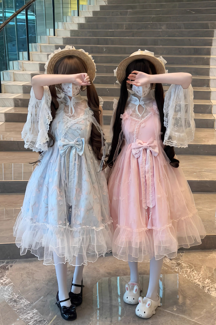Lolita Jumper Skirt - Ruffle Embroidery Bowknot Lace, 2 Colors, Sweet Style, Bow Detail - main product image