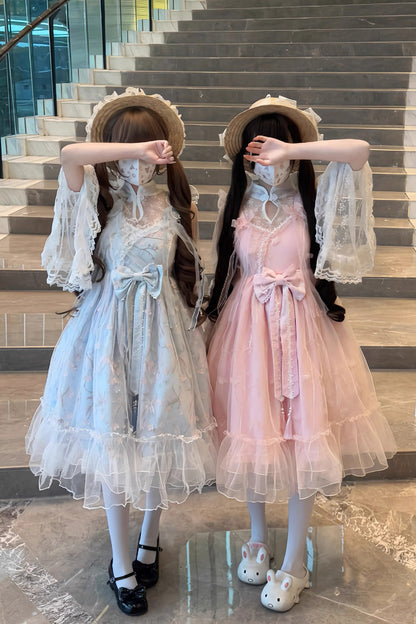 Lolita Jumper Skirt - Ruffle Embroidery Bowknot Lace, 2 Colors, Sweet Style, Bow Detail - main product image