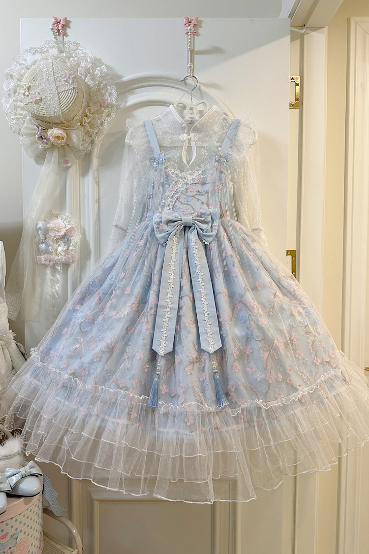 Lolita Jumper Skirt - Ruffle Embroidery Bowknot Lace, 2 Colors, Sweet Style, Bow Detail - S Blue / M Blue / L Blue option