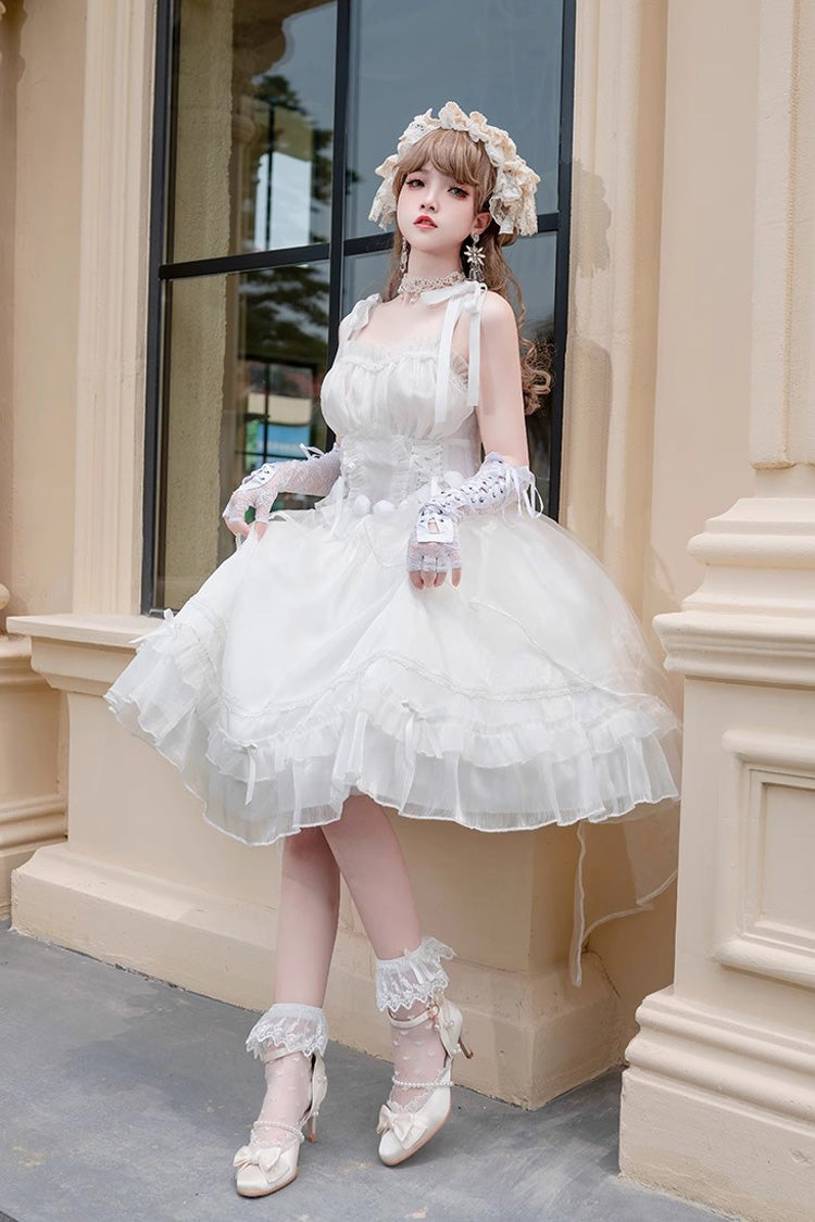 Lolita Jumper Skirt - Ruffle Sleeping Garden Hanayome, White, Bow Detail, Ruffled - additional product view 2