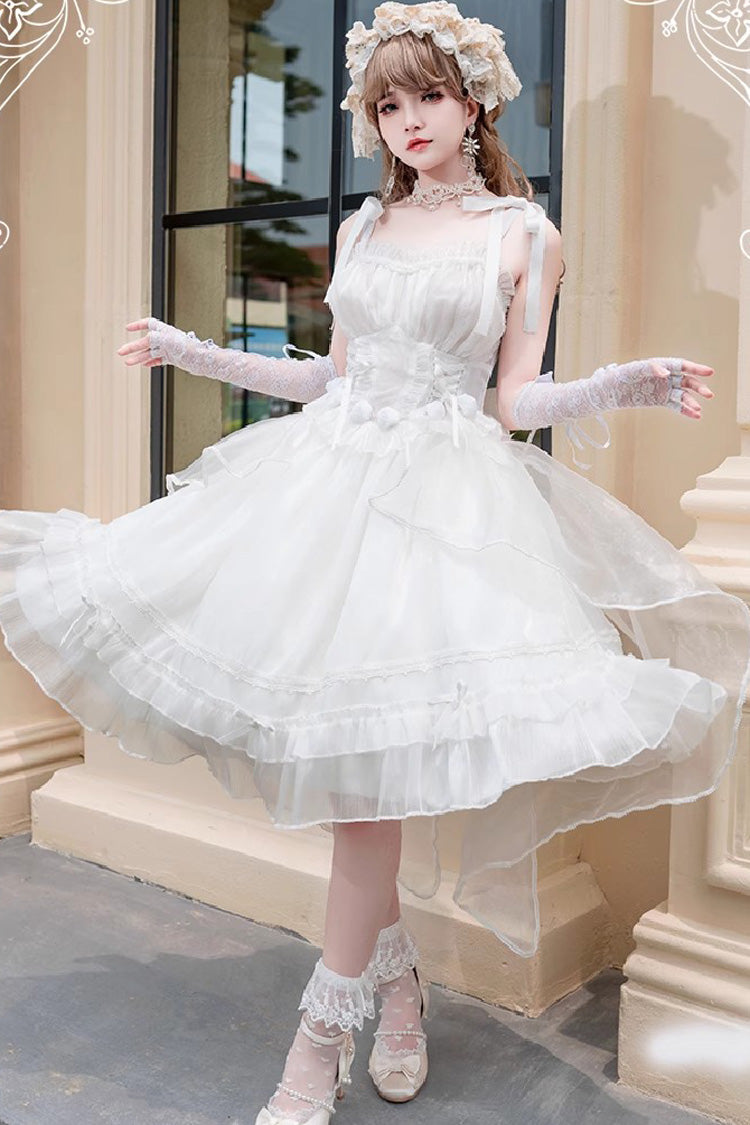 Lolita Jumper Skirt - Ruffle Sleeping Garden Hanayome, White, Bow Detail, Ruffled - additional product view 3