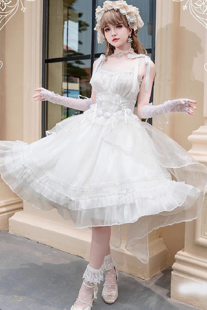 Lolita Jumper Skirt - Ruffle Sleeping Garden Hanayome, White, Bow Detail, Ruffled - additional product view 3