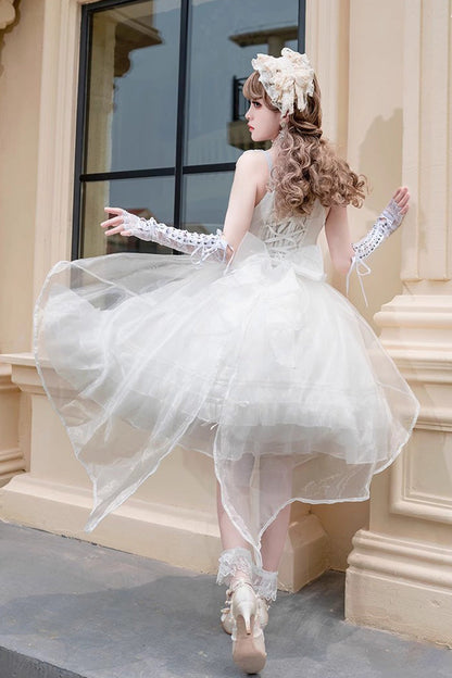 Lolita Jumper Skirt - Ruffle Sleeping Garden Hanayome, White, Bow Detail, Ruffled - additional product view 6