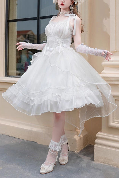 Lolita Jumper Skirt - Ruffle Sleeping Garden Hanayome, White, Bow Detail, Ruffled - main product image