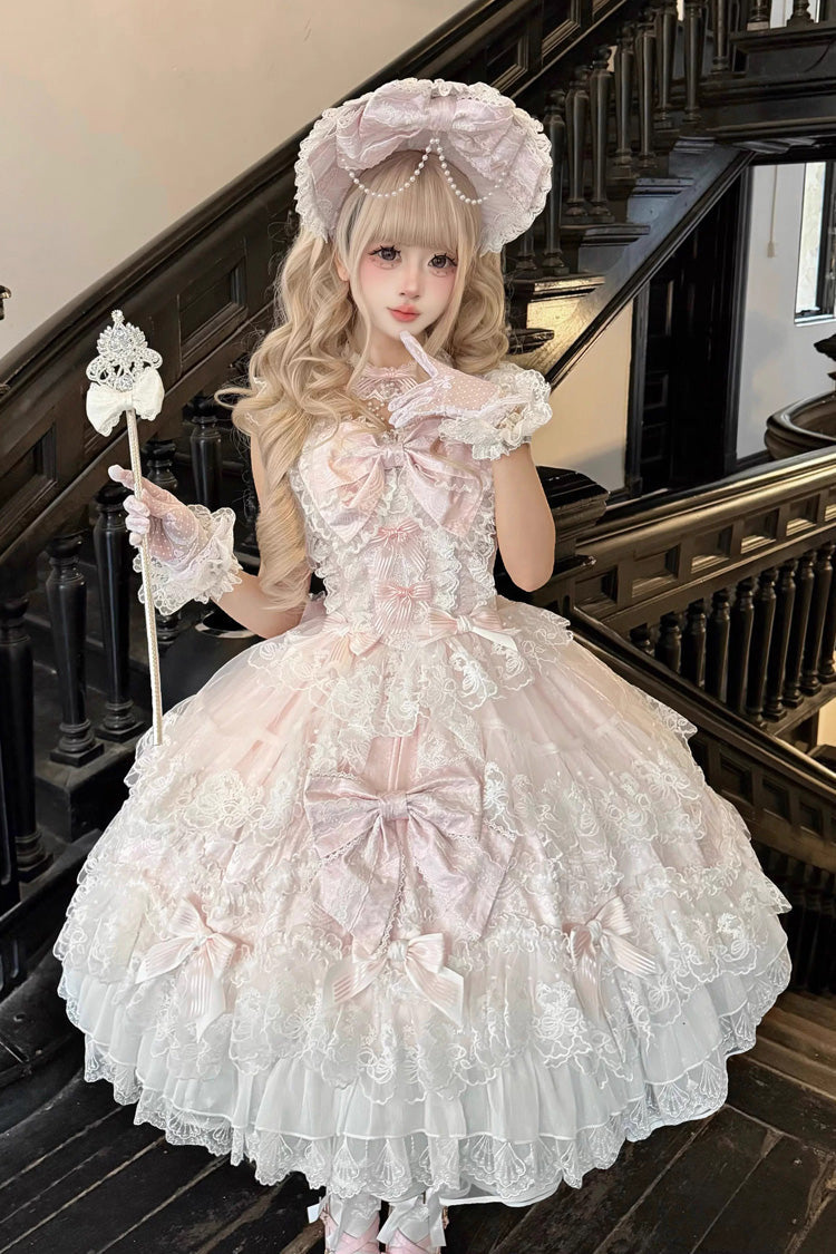Lolita Jumper Skirt - Sakura Dream Romance, Pink, Layered, Sweet Style, Bow Detail - additional product view 2