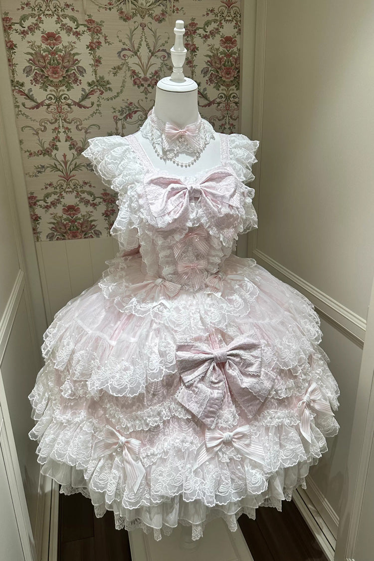 Lolita Jumper Skirt - Sakura Dream Romance, Pink, Layered, Sweet Style, Bow Detail - additional product view 3