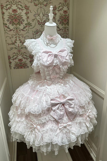 Lolita Jumper Skirt - Sakura Dream Romance, Pink, Layered, Sweet Style, Bow Detail - additional product view 3