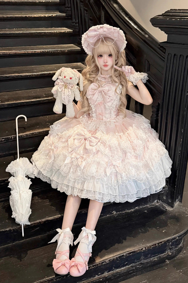 Lolita Jumper Skirt - Sakura Dream Romance, Pink, Layered, Sweet Style, Bow Detail - additional product view 4