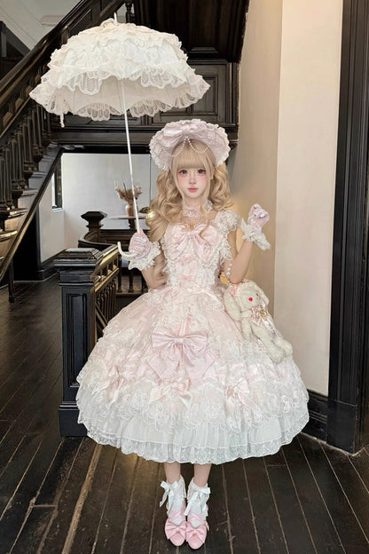 Lolita Jumper Skirt - Sakura Dream Romance, Pink, Layered, Sweet Style, Bow Detail - additional product view 6