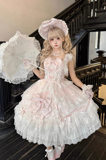 Lolita Jumper Skirt - Sakura Dream Romance, Pink, Layered, Sweet Style, Bow Detail - additional product view 7