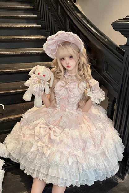 Lolita Jumper Skirt - Sakura Dream Romance, Pink, Layered, Sweet Style, Bow Detail - additional product view 8