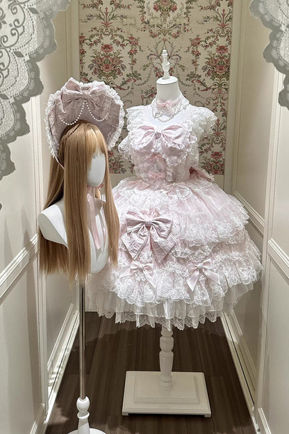 Lolita Jumper Skirt - Sakura Dream Romance, Pink, Layered, Sweet Style, Bow Detail - additional product view 10